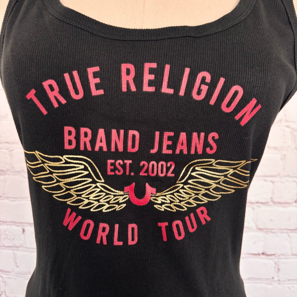 TRUE RELIGION Black Ribbed Wing World Tour Tank Top--NWT--L - Picture 5 of 13